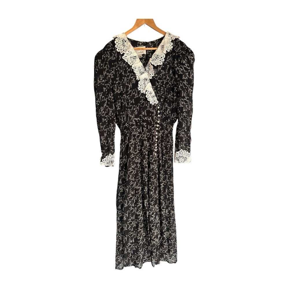 Vintage Sarah Elizabeth Womens Size 10‎ Maxi Pearl Button Front Victorian Lace